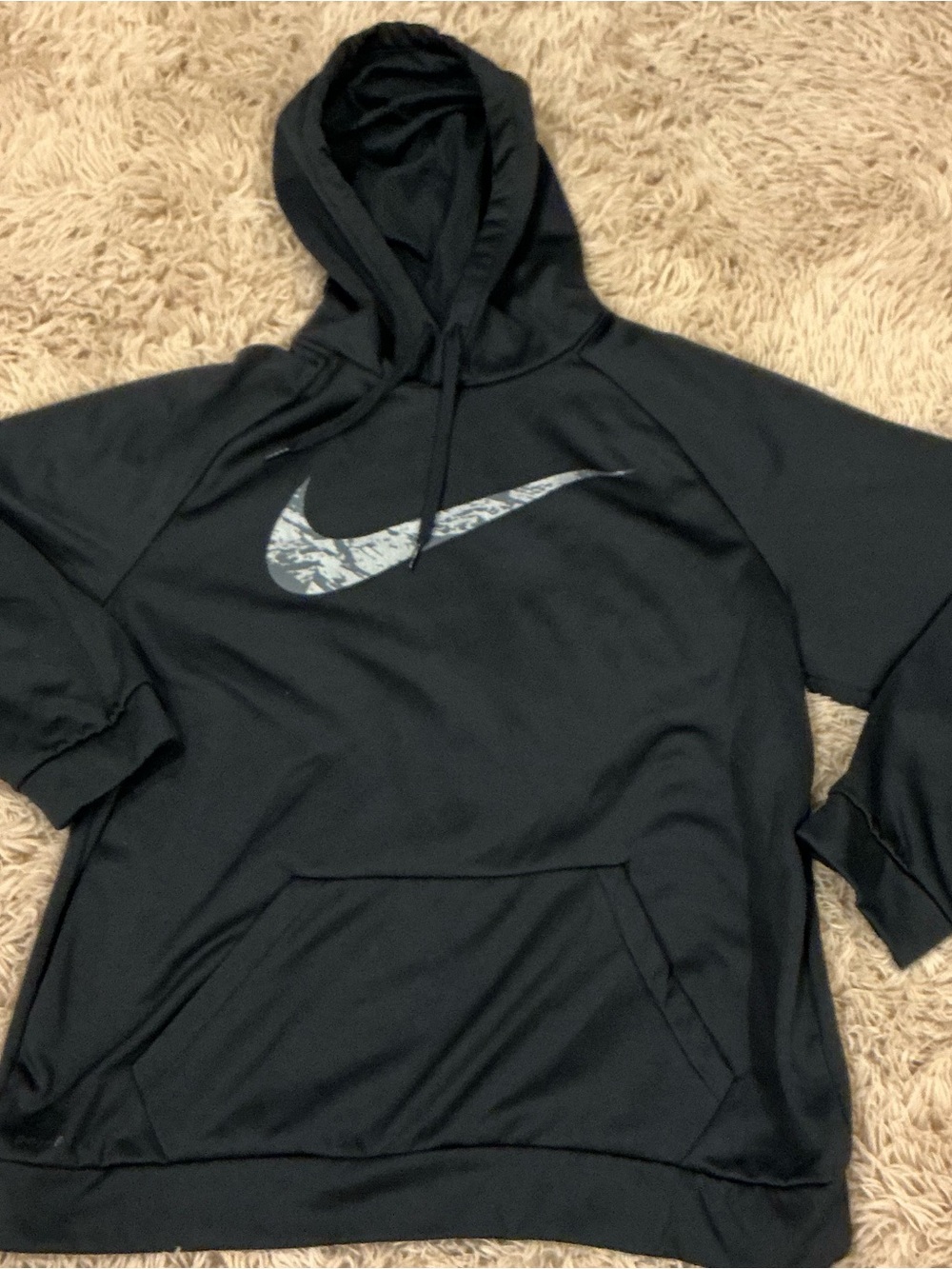 Nike Men’s Black Crewneck Hoodie with Marble Swoosh